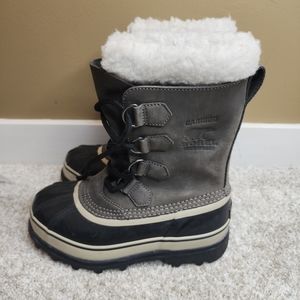 Sorel Caribou Snow Boots Women's Gray Leather Insulated Waterproof - US 6